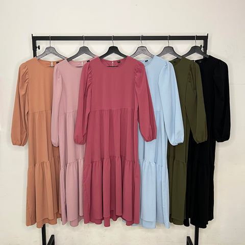 Leena tiered puff midi tunic v2 Darkpink M