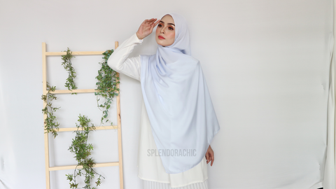 Malika satin long shawl PastelBlue