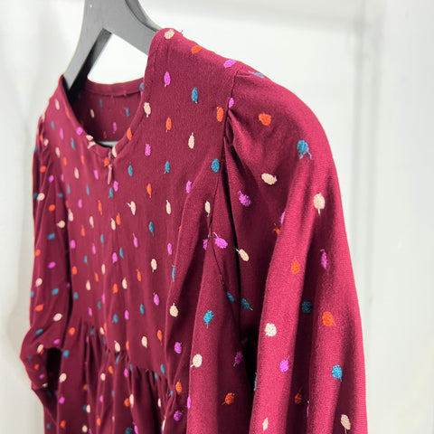 Polka puff balloon sleeve top maroon