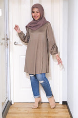 Gathered sleeve babydoll pleated long tunic