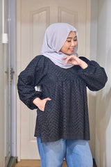 Wednesday eyelet puff balloon sleeve top Black