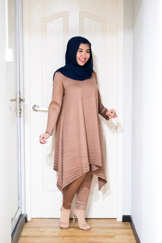 Slant long pleated tunic set