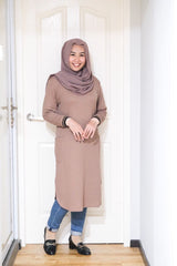 Waffle knit long tunic with cuff sleeve