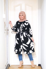 Amyra printed balloon sleeve oversized long tunic #1