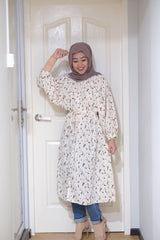 Amyra printed balloon sleeve oversized long tunic #2 Cream