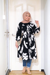 Amyra printed balloon sleeve oversized long tunic