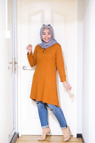 Waffle knit button long tunic