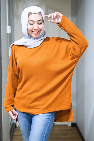 Waffle knit oversized drop down shoulder top