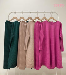 Slant pleated tunic pants set (long) #3 Hotpink