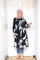 Amyra printed balloon sleeve oversized long tunic