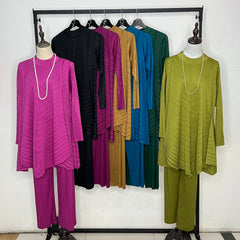 Pleated high neck long tunic pants set #3