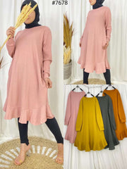 Waffle knit flair long tunic