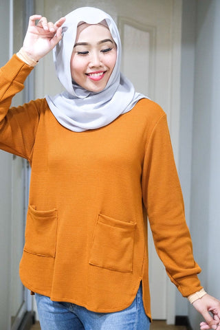 Waffle knit pocket top