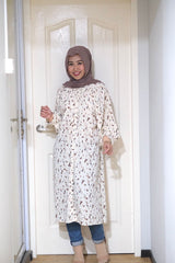 Amyra printed balloon sleeve oversized long tunic #2 Cream