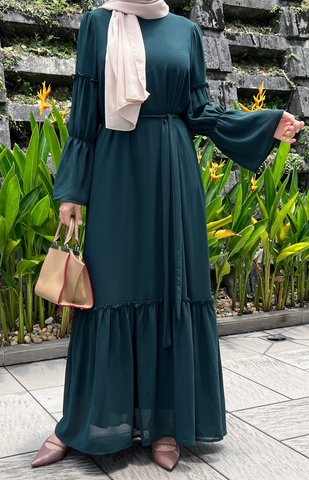 Rita ruffle dress Darkgreen