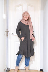 Waffle knit flair long tunic