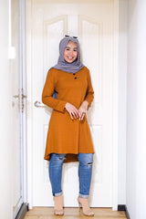 Waffle knit button long tunic