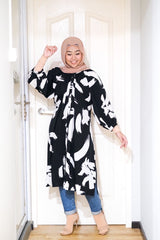 Amyra printed balloon sleeve oversized long tunic #1