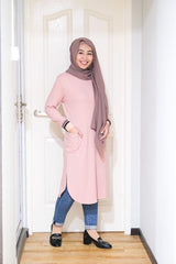 Waffle knit long tunic with cuff sleeve