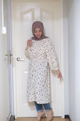 Amyra printed balloon sleeve oversized long tunic #2 Cream