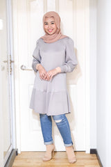 Puff pleated long tunic with cuff sleeve end