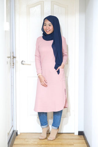 Waffle knit long tunic with cuff sleeve v2