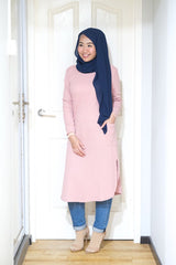 Waffle knit long tunic with cuff sleeve v2