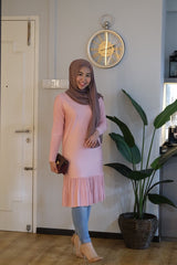 Long pleated ruffle tunic Beigepink