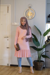 Long pleated ruffle tunic Beigepink