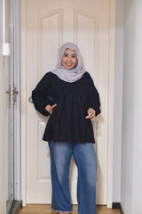 Wednesday eyelet puff balloon sleeve top Black