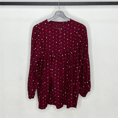 Polka puff balloon sleeve top maroon