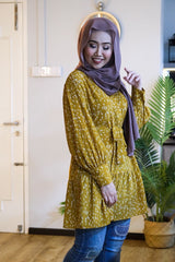 Rabia ruffle printed tunic Mustard L