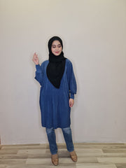 Pleated batwing long tunic