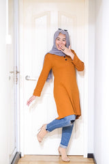 Waffle knit button long tunic