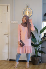 Long pleated ruffle tunic Beigepink