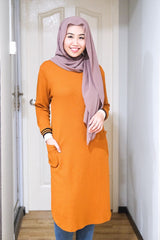 Waffle knit long tunic with cuff sleeve