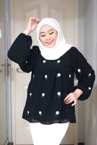 Erna puff balloon sleeve top Black