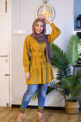 Rabia ruffle printed tunic Mustard L