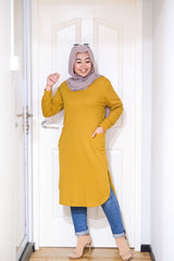 Waffle knit long tunic with cuff sleeve v3