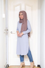 Waffle knit long tunic with cuff sleeve v2