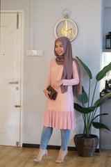 Long pleated ruffle tunic Beigepink