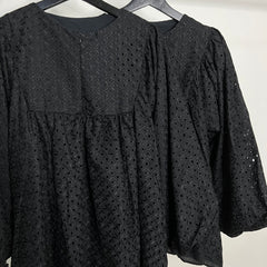 Wednesday eyelet puff balloon sleeve top Black