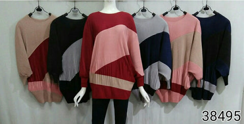 3-colour pleated batwing top