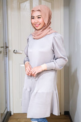 Puff pleated long tunic with cuff sleeve end