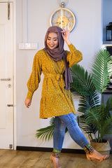 Rabia ruffle printed tunic Mustard L