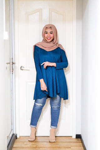 Pleated high neck long tunic