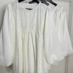 Lila eyelet puff balloon sleeve top White #2