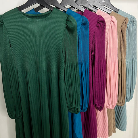 Puff sleeve babydoll pleated long tunic #9