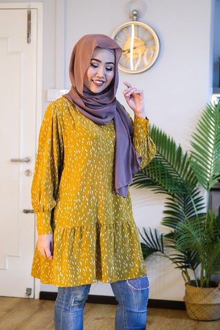 Rabia ruffle printed tunic Mustard L