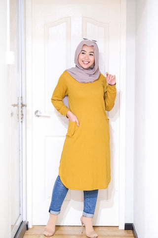 Waffle knit long tunic with cuff sleeve v3